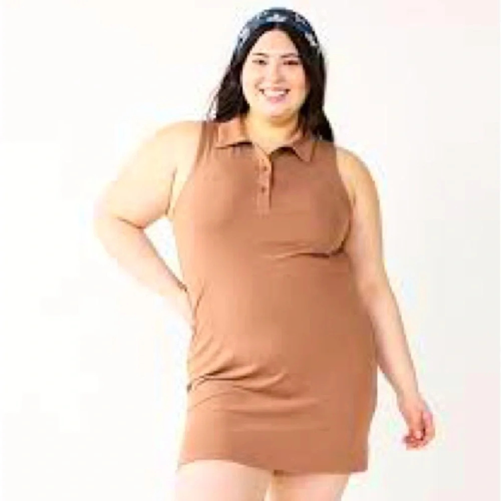 SO Women’s T-Shirt Collared Bodycon Casual Lightweight Dress Brown/Coffee Size L